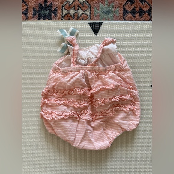 Cynthia Rowley|Baby girl pastel Pink Striped bubble romper with cute bow•••0-3M - Picture 2 of 5